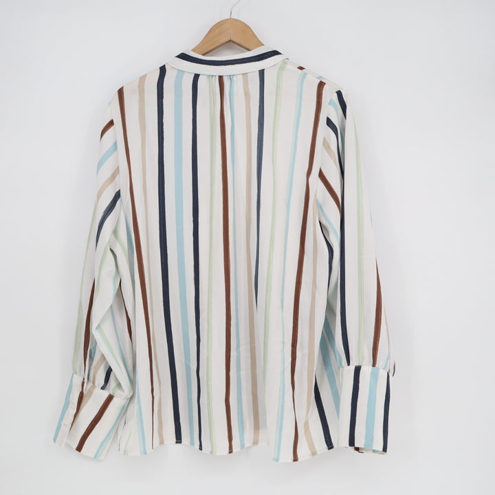 Halogen Shirt Womens XL Multicolor Striped Long Sleeve Spread Collar Button Up