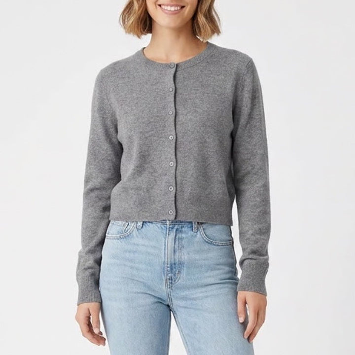 A New Day Gray Button Front Crewneck Cardigan Sweater Womens Medium