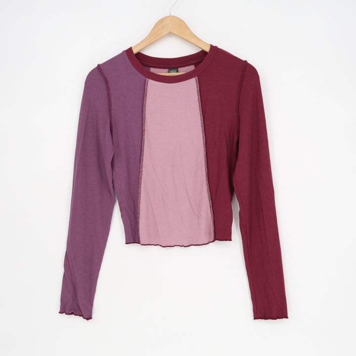 Wild Fable Crop Top Women Medium Purple Colorblock Stretch Ribbed Knit Crew Neck