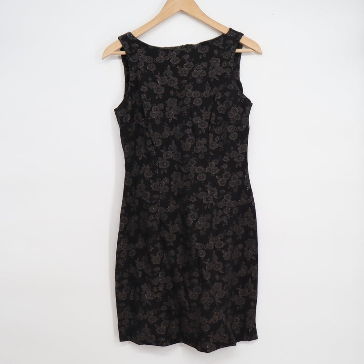 Caren Desiree Company CDC Vintage Black Copper Floral Jacquard Sheath Dress 8