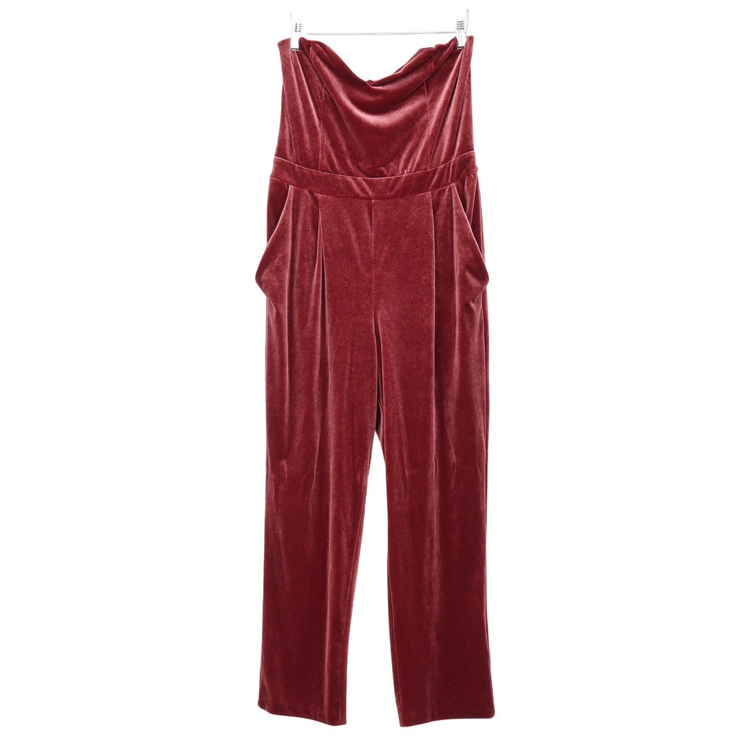 Express Womens Burgundy Velvet Strapless Cowl Neck Jumpsuit Size 12 Party