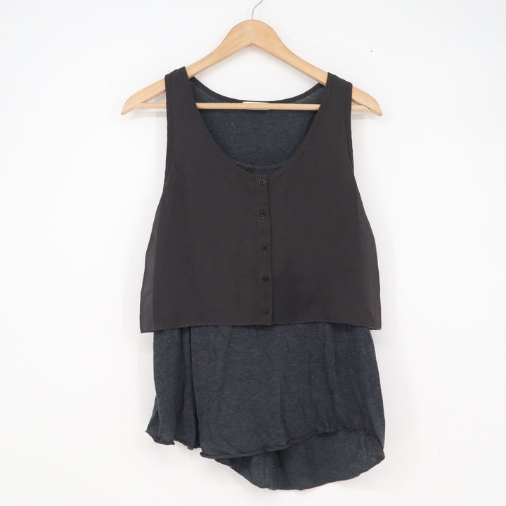 This Korea Layered Asymmetric Tank Top Charcoal Gray Button Front One Size