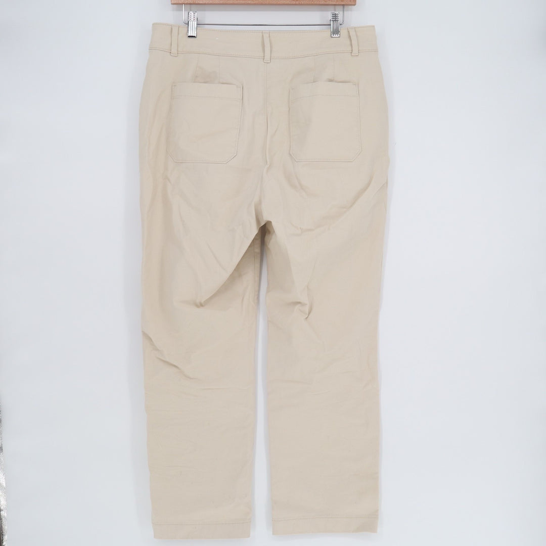 Loft Outlet Curvy Crop Pants Womens 10 Beige Cotton Stretch High Rise Wide Leg