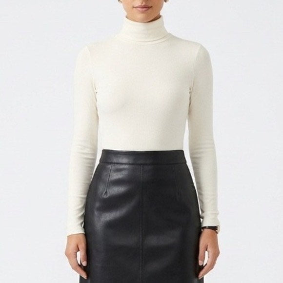 Naked Wardrobe Cream Turtleneck Long Sleeve Bodysuit Women's Size M