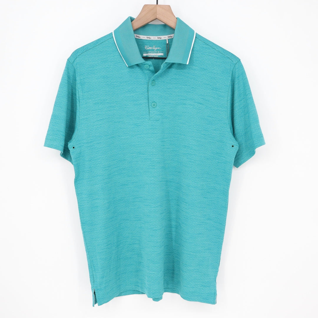 Walter Hagen Mens P11 Birdseye Polo Shirt Aqua Blue Heather Athletic Fit
