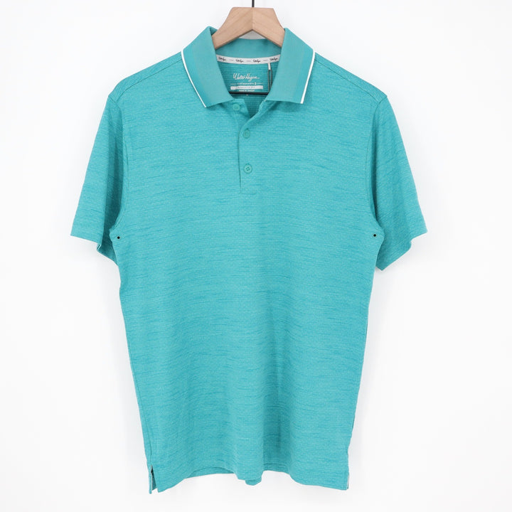 Walter Hagen Mens P11 Birdseye Polo Shirt Aqua Blue Heather Athletic Fit