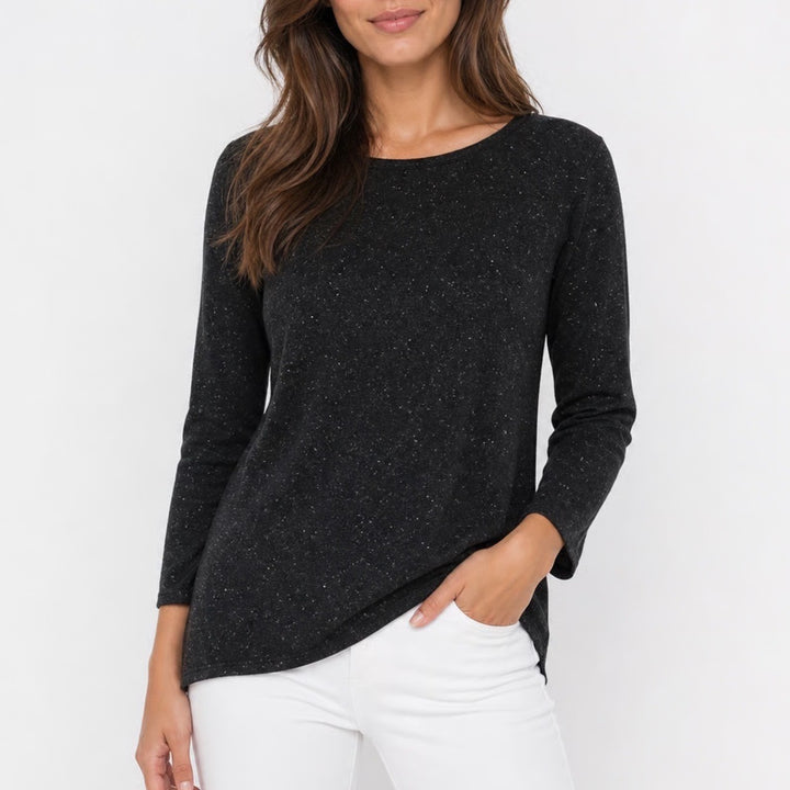LOFT Charcoal Gray Flecked 3/4 Sleeve Tulip Hem Knit Top Size S