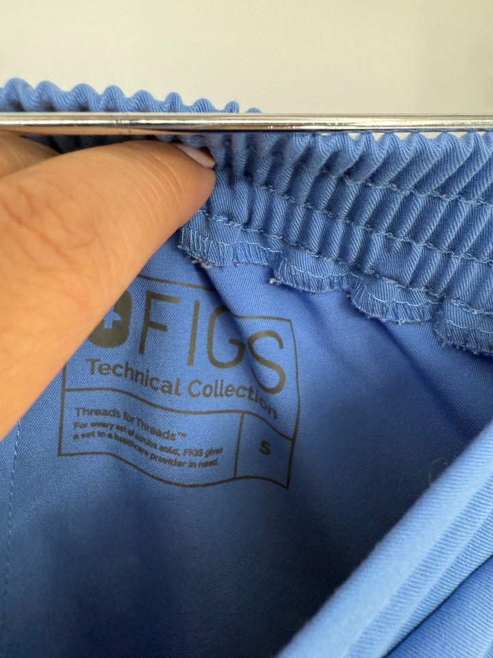 Figs Technical Collection Scrub Pants Womens Small Blue Logo Stretch Drawstring