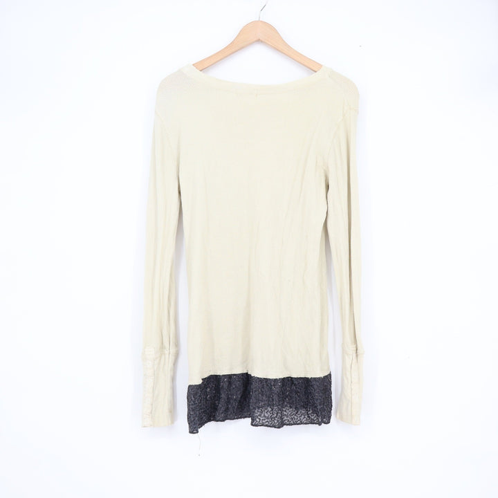 Dream Out Loud Selena Gomez Cream Waffle Knit Thermal Lace Trim Top Large