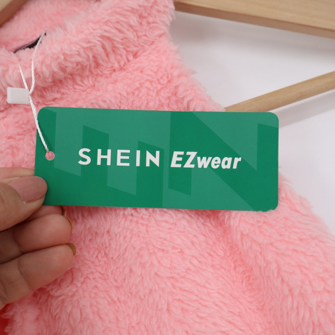SHEIN EZwear Pink Faux Fur Halter Crop Top XS Teddy Fuzzy High Neck