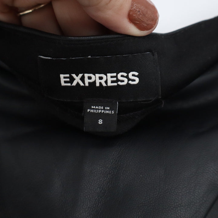 Express Black Faux Leather Draped Wrap Mini Skirt Womens Size 8 Side Zip