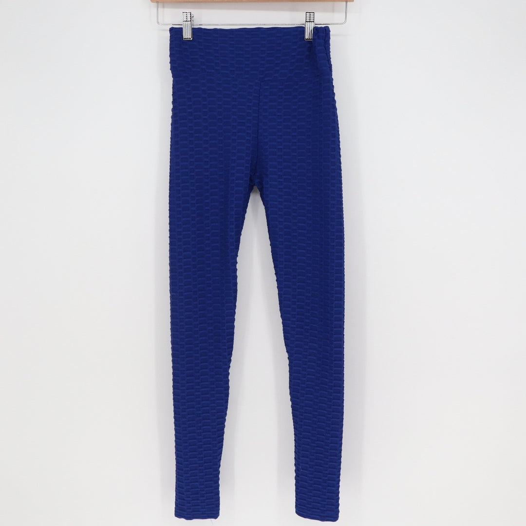 Unbranded Honeycomb Textured Scrunch Butt Leggings Royal Blue High Waist Small