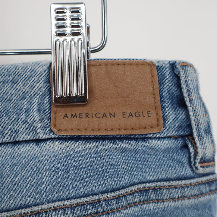 American Eagle Mom Jeans Size 14 Short Light Wash Distressed High Rise Stretch