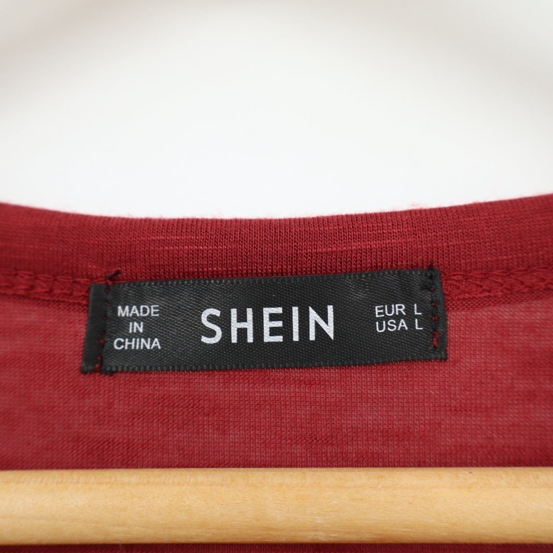 Shein T-Shirt Womens Large Red Dip Ruffle Hem Smock Drop Shoulder Short Sleeve