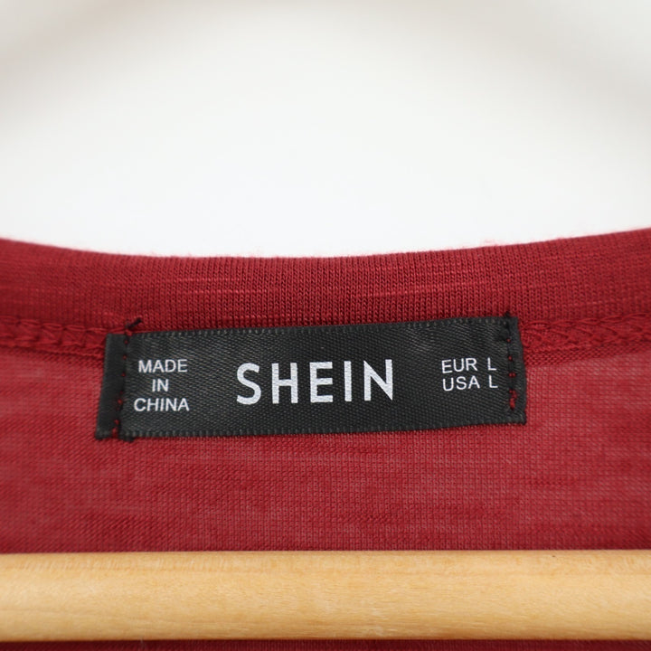 Shein T-Shirt Womens Large Red Dip Ruffle Hem Smock Drop Shoulder Short Sleeve