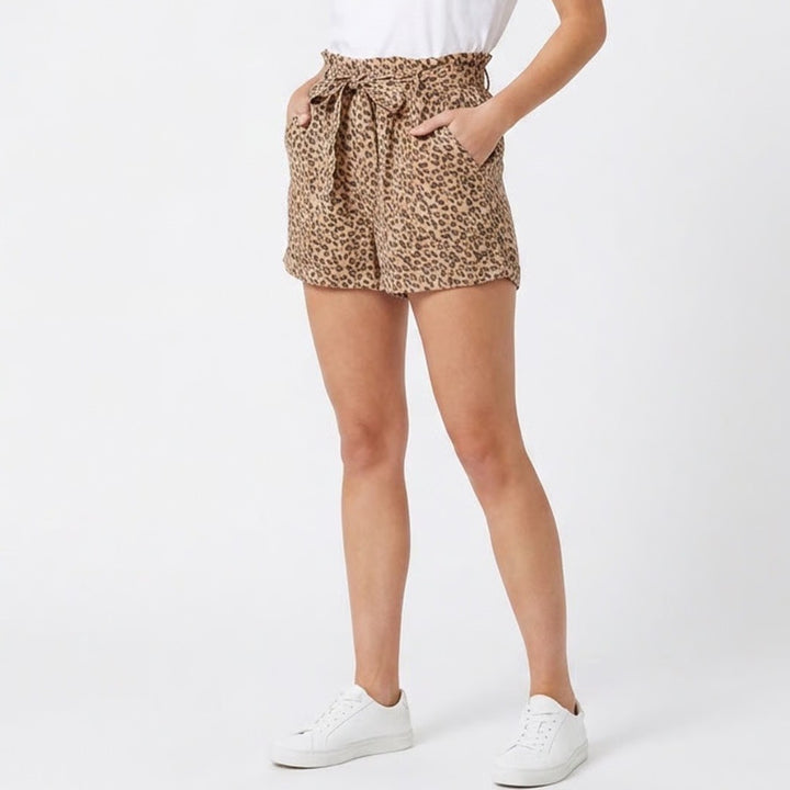 Aerie Leopard Print Paperbag Waist Shorts Brown Tan Animal Print Large KLE 4423