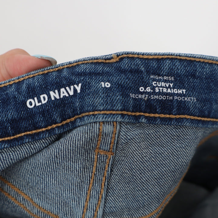 Old Navy Jeans Womens 10 Curvy O.G. Straight Blue Distressed Raw Hem Excellent