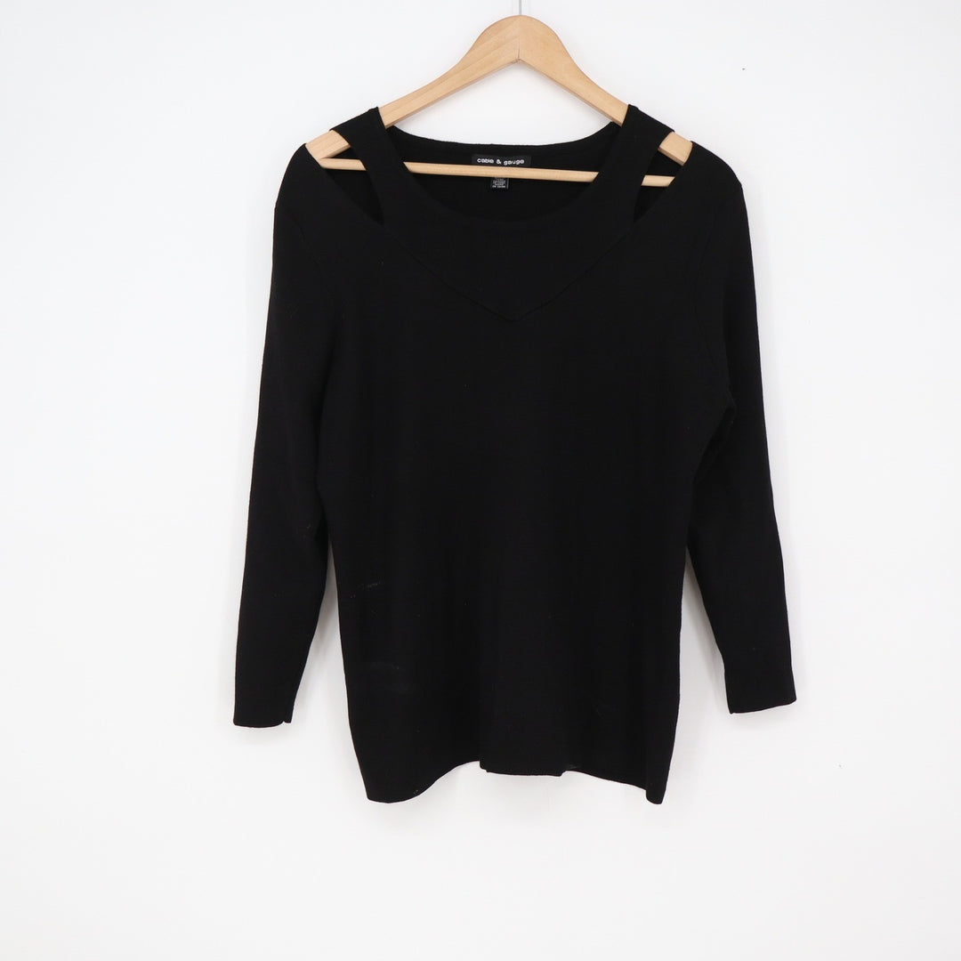 Cable & Gauge Sweater Womens XL Cold Shoulder Black Cut Out Knit Excellent
