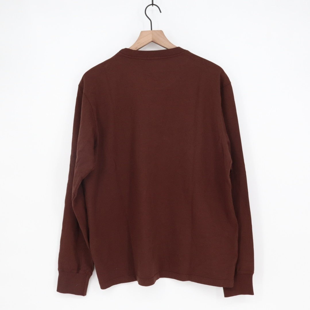 American Giant T-Shirt Mens L Maroon Cotton Long Sleeve Front Pocket Crew Neck