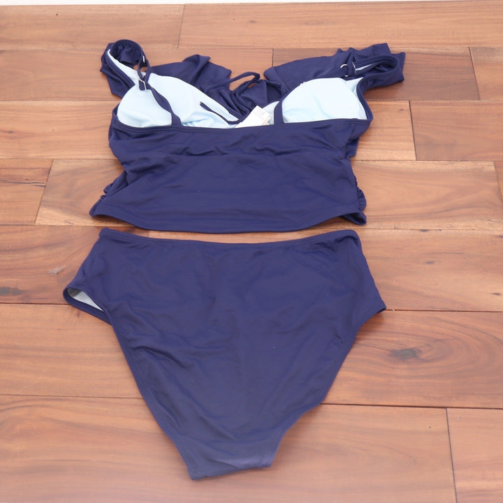 Cupshe Navy Blue Ruffle Tankini High Waisted Two Piece Swimsuit Set Size M