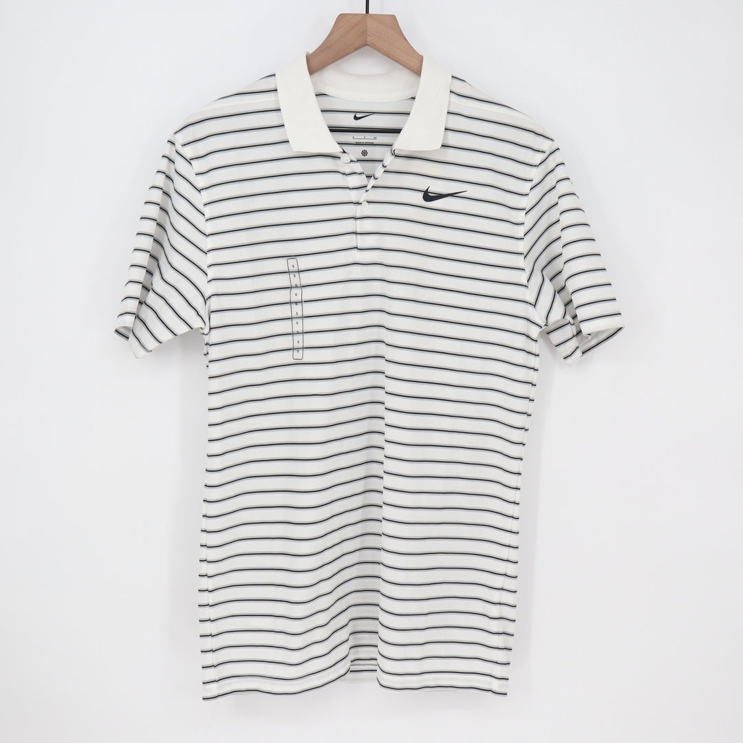 Nike Golf Mens Dri-FIT Striped Polo Shirt White Black Size S NEW