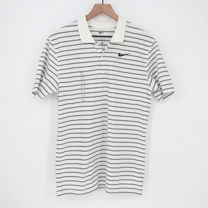 Nike Golf Mens Dri-FIT Striped Polo Shirt White Black Size S NEW