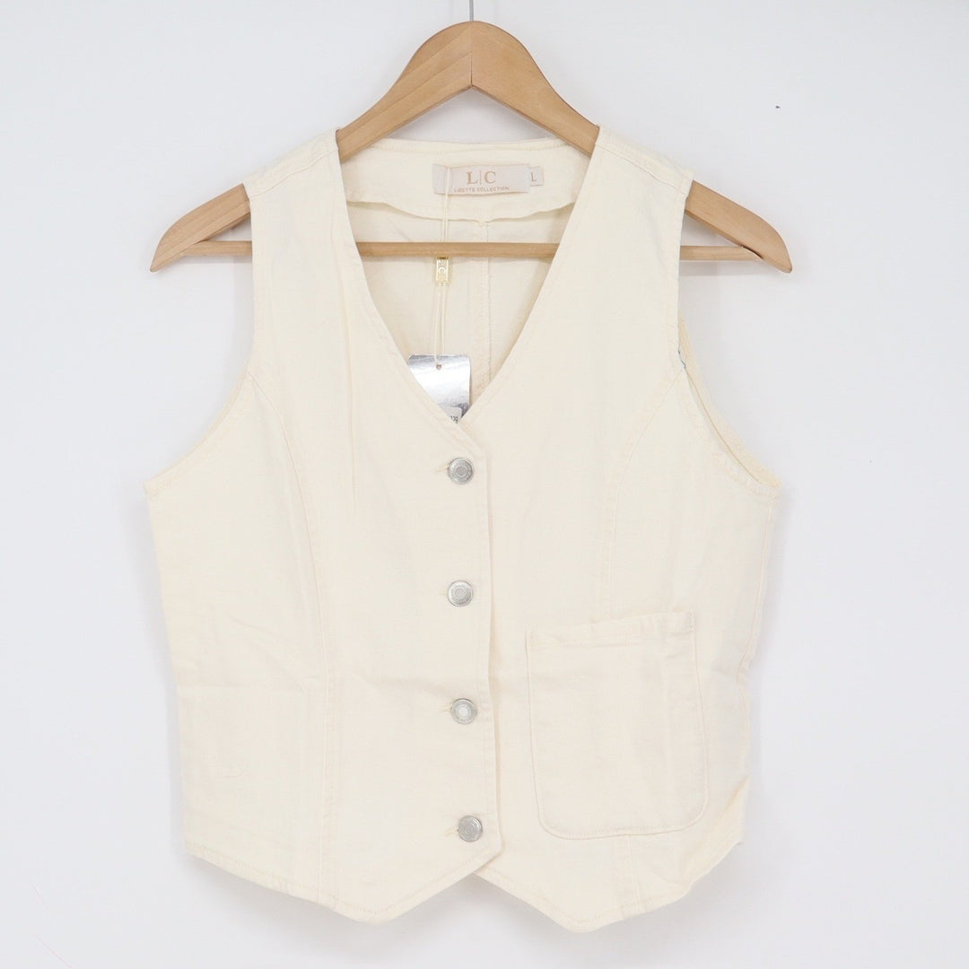 Lizette Collection Pant Set Women's L Off White Wide Leg Vest NEW