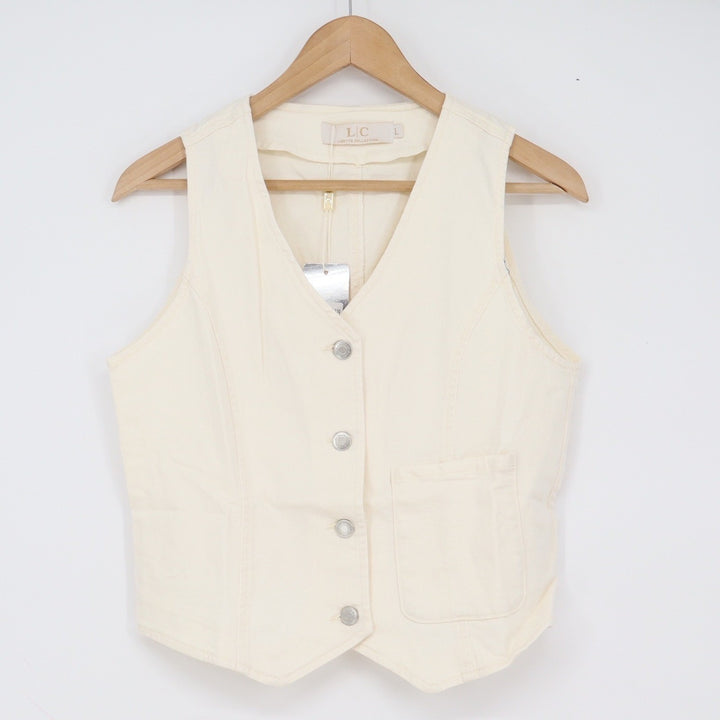 Lizette Collection Pant Set Women's L Off White Wide Leg Vest NEW