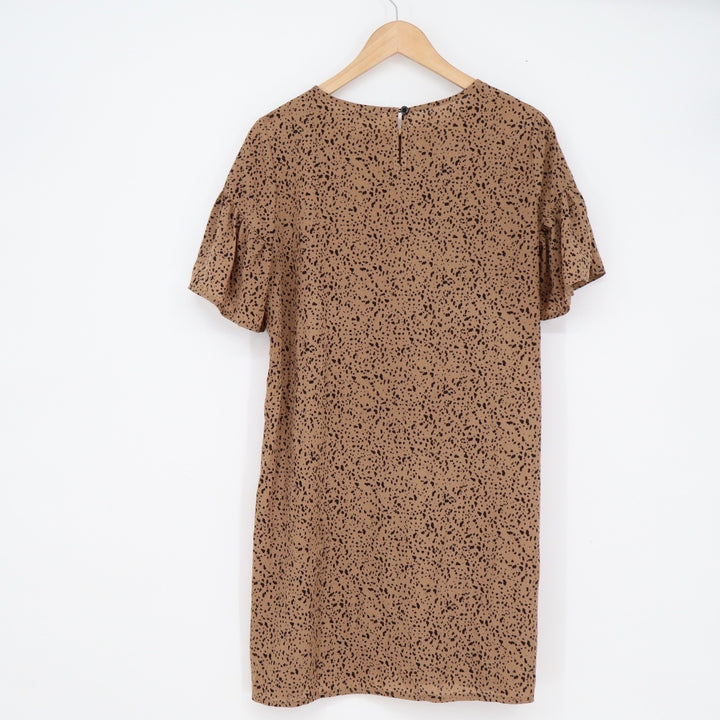 SHEIN Brown Black Speckled Animal Print Ruffle Sleeve Mini Shift Dress Size 4 S