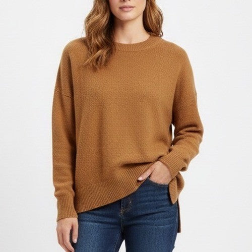 Chelsea 28 Tan Knit Sweater XL Side Slit Cashmere Blend Pullover