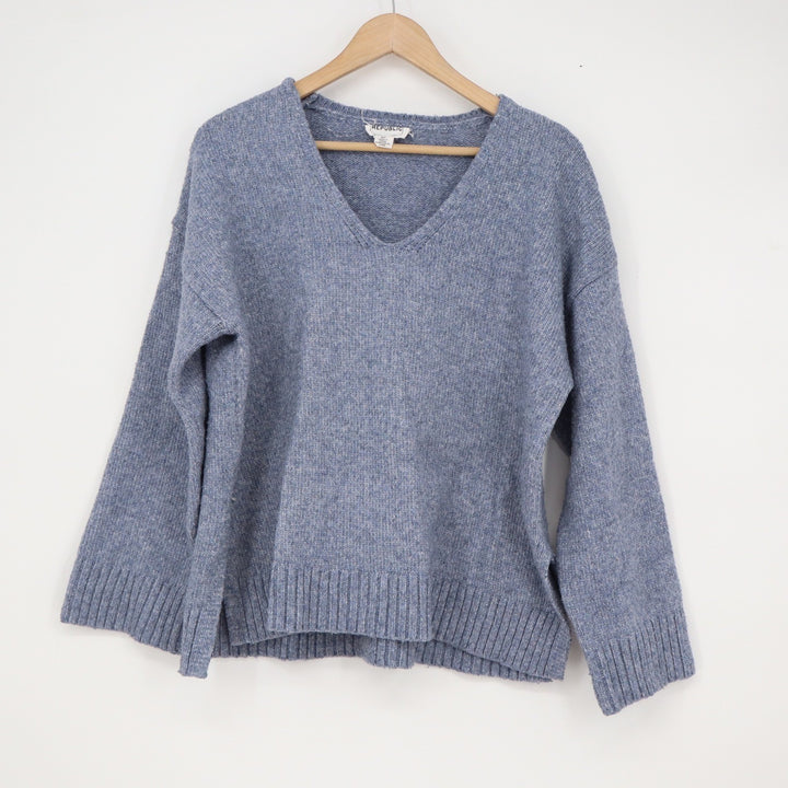 For the Republic Blue Heather V-Neck Oversized Knit Sweater Small 10467