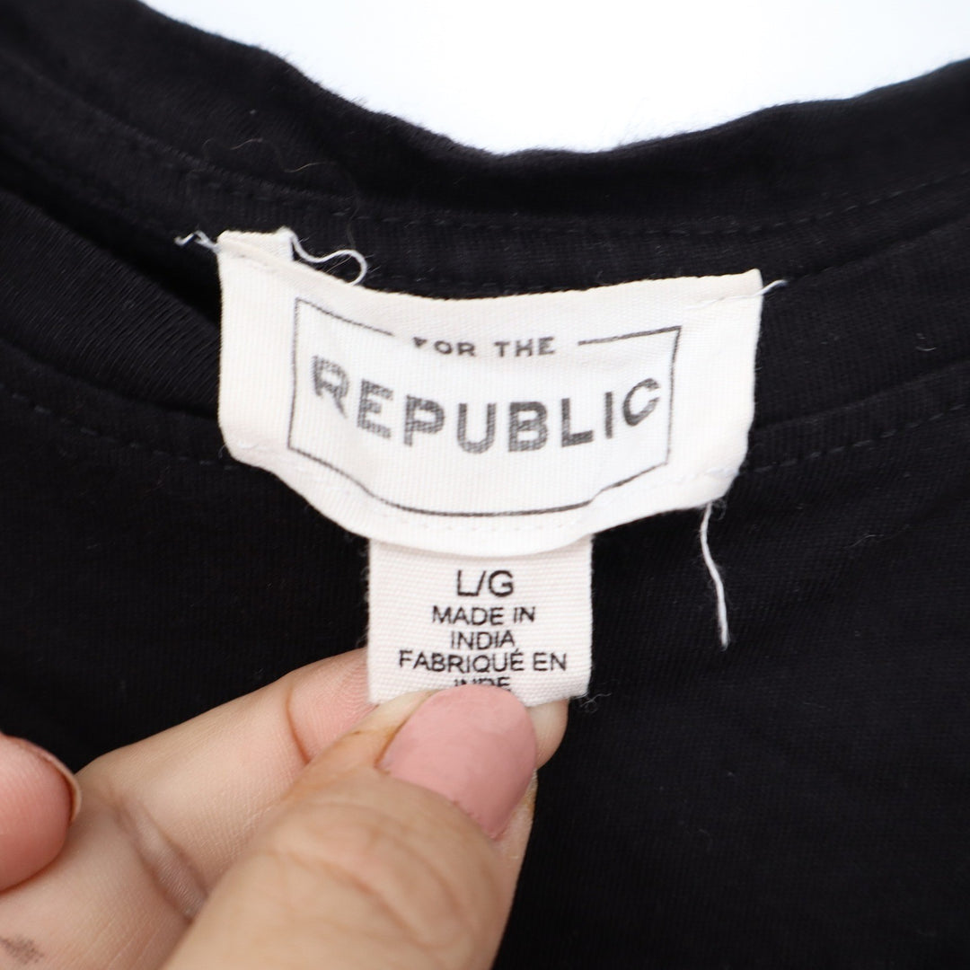 For The Republic Black Front Knot Cropped T-Shirt Womens Size L Cotton Tee