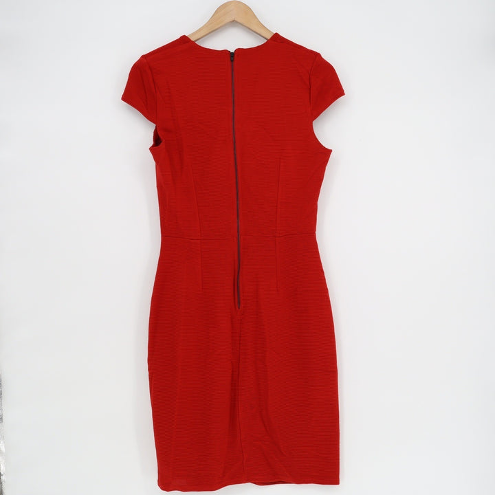Closet London Red Ribbed Textured Cap Sleeve Sheath Dress Size 14 UK