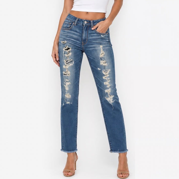 American Eagle Outfitters Jeans Womens 6R Blue Distressed Mid Rise Straight Leg