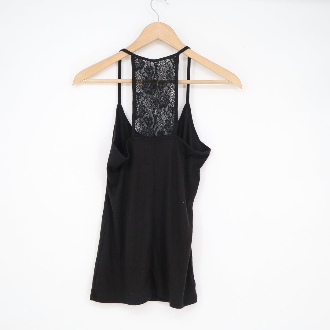 Hollister Must Have Collection Black Ribbed Lace Racerback Tank Top Large L