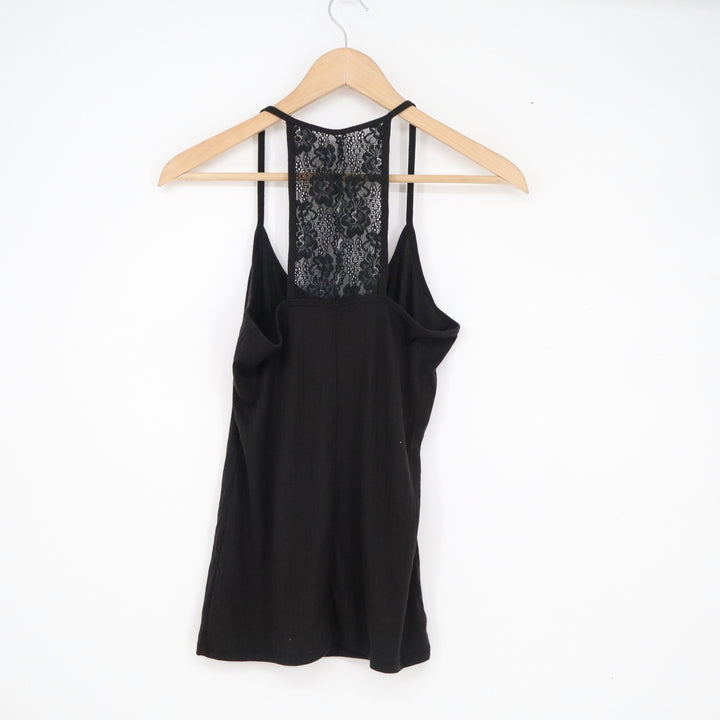 Hollister Must Have Collection Black Ribbed Lace Racerback Tank Top Large L