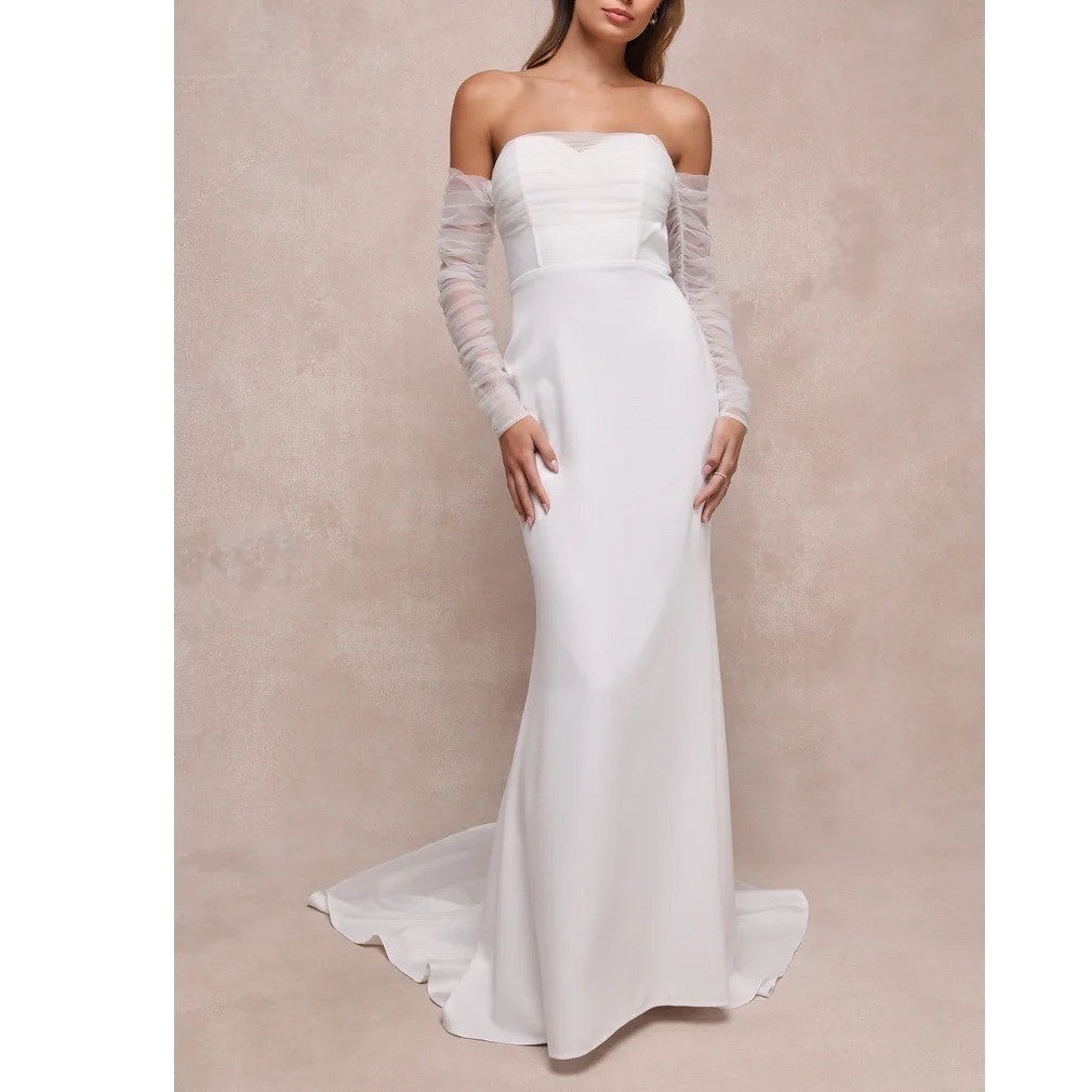 Lulus Eternal Bliss Bustier Maxi Dress Womens XL White Tulle Off-the-Shoulder