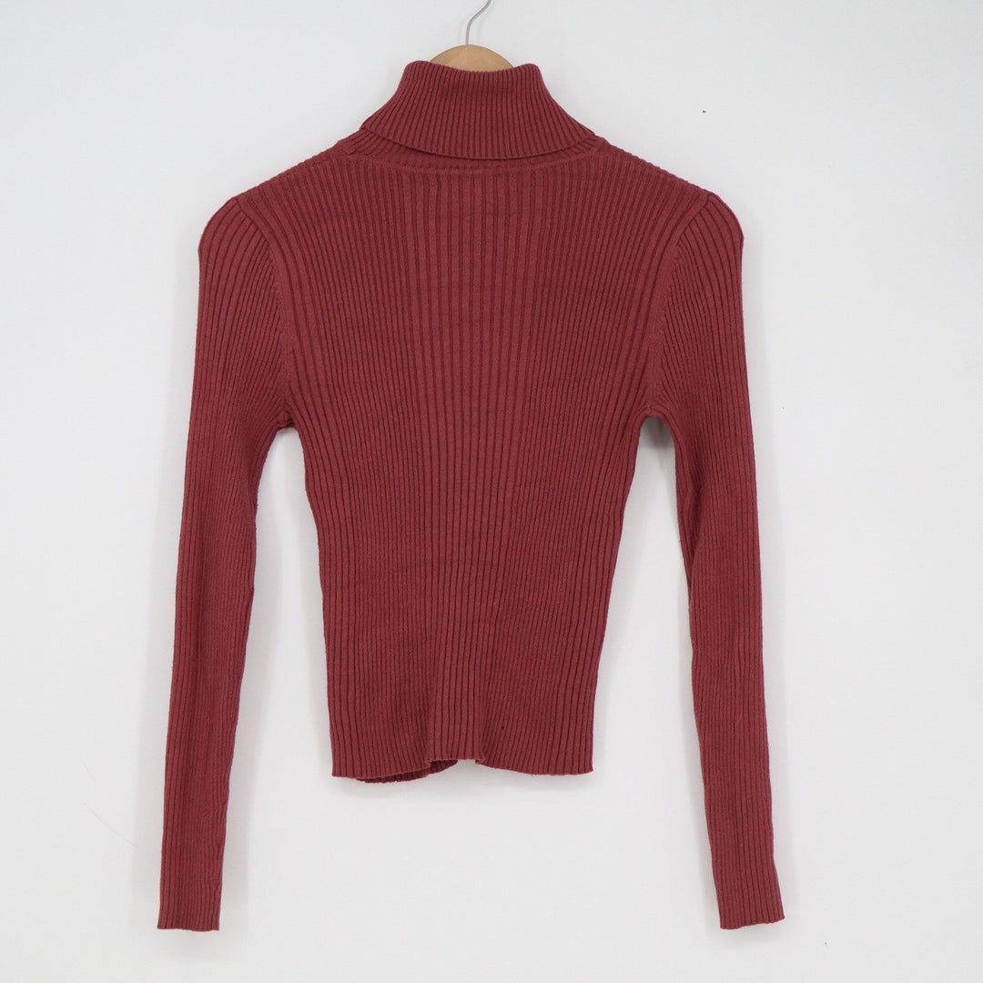 Hooked Up Womens Burgundy Ribbed Turtleneck Sweater Long Sleeve XS Wine Red Top