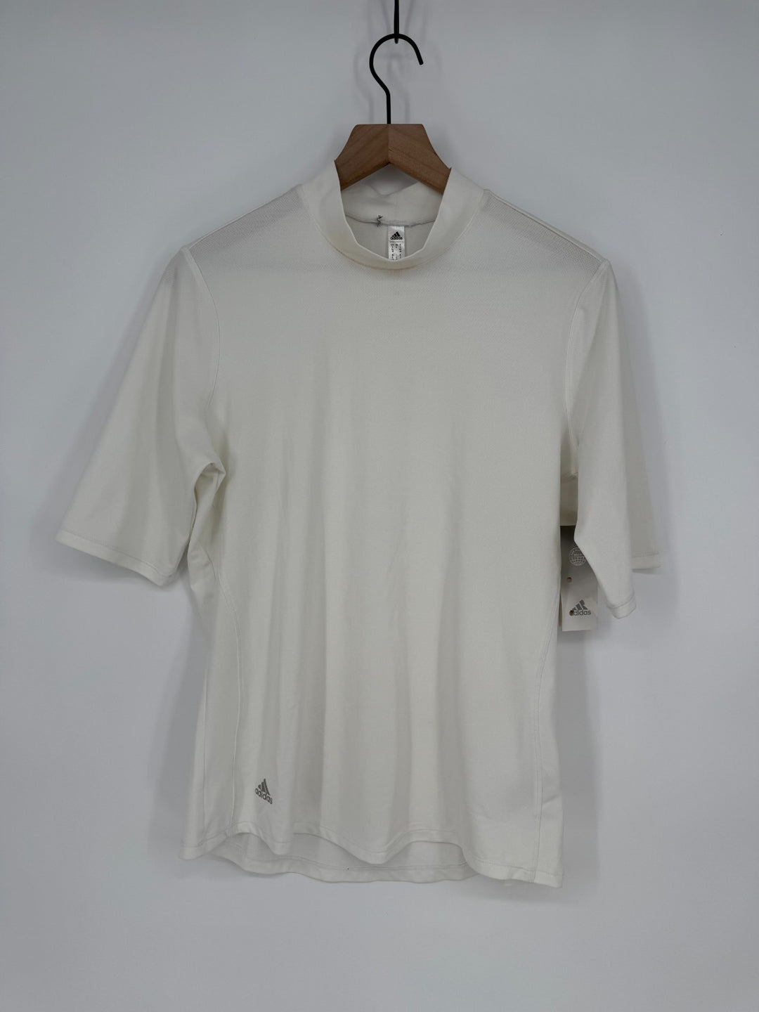 Adidas Golf Polo Shirt Womens Large White Trefoil Logo Mesh Stretch Mock Neck