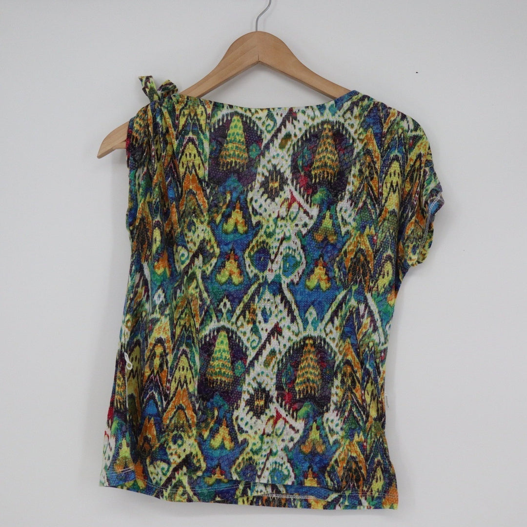 Tru Self Multicolor Ikat Cowl Neck Tie Shoulder Top Petite Small PS