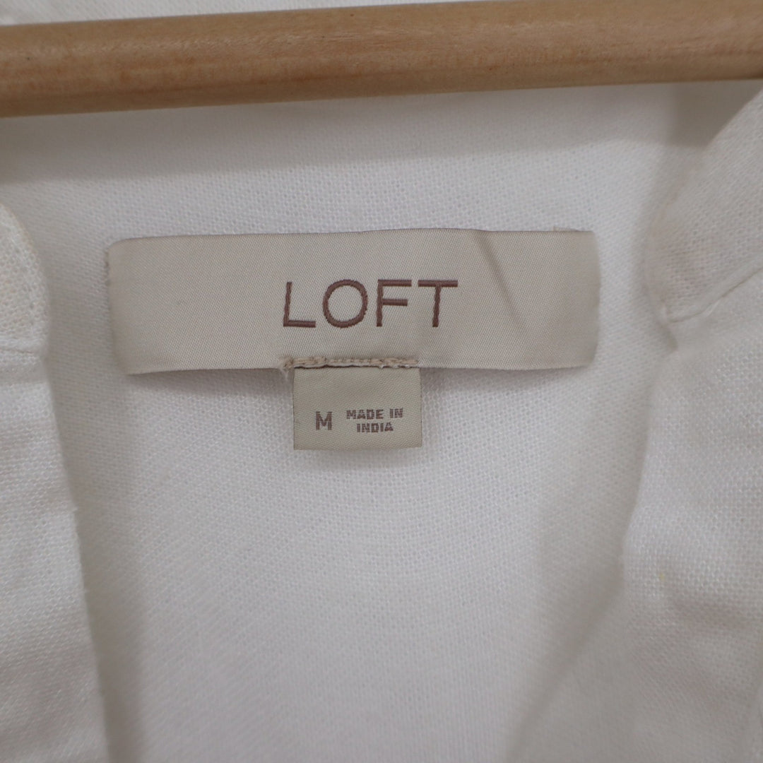 Loft White Linen Blend Eyelet Tiered Tunic Dress Long Sleeve Boho Mini Medium