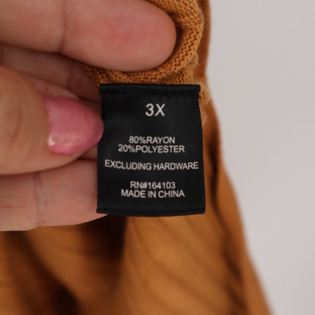 Say What Sweater Dress Womens 3X Ribbed Mock Neck Camel Brown Midi Excellent