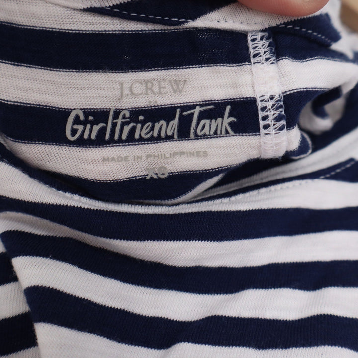 J.Crew Girlfriend Tank Top XS Navy Blue White Striped Cotton Sleeveless Shirt