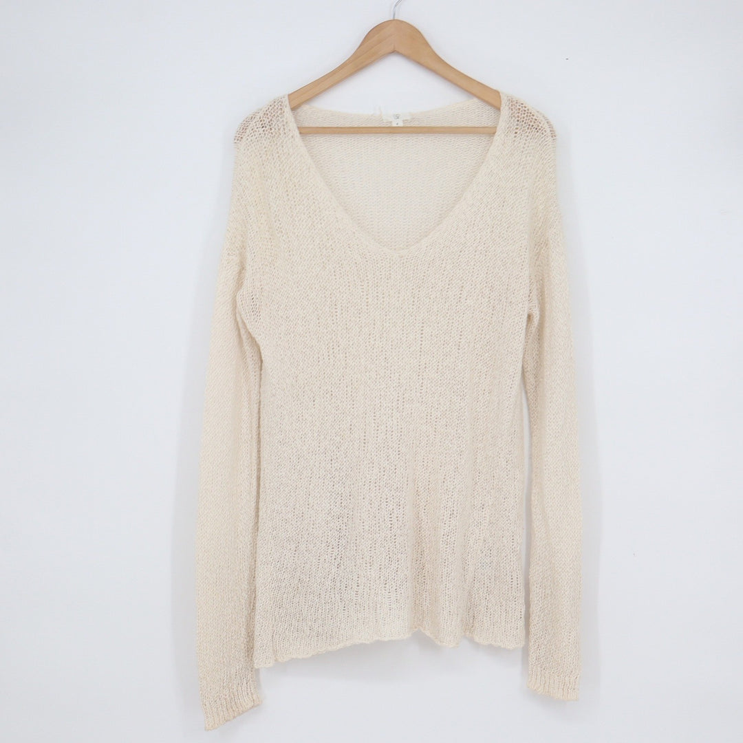 BP Nordstrom Cream Open Knit V-Neck Sweater Womens Medium Ivory Pullover