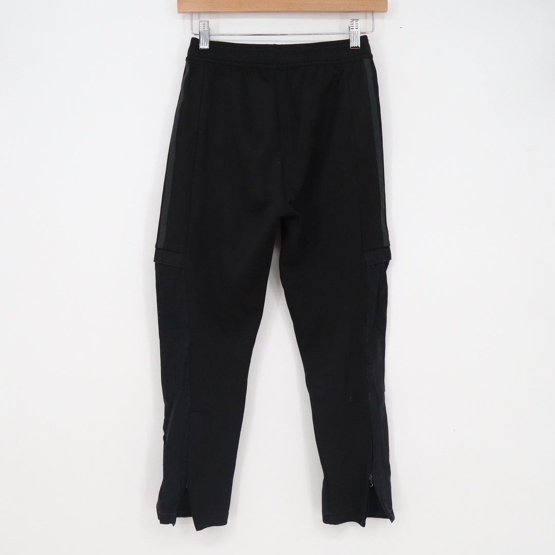 Adidas Youth Small Black Tapered Jogger Track Pants Tonal Stripes Zipper Cuffs