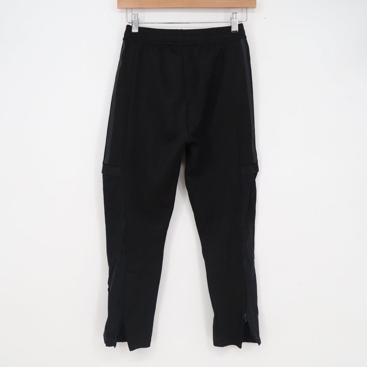 Adidas Youth Small Black Tapered Jogger Track Pants Tonal Stripes Zipper Cuffs