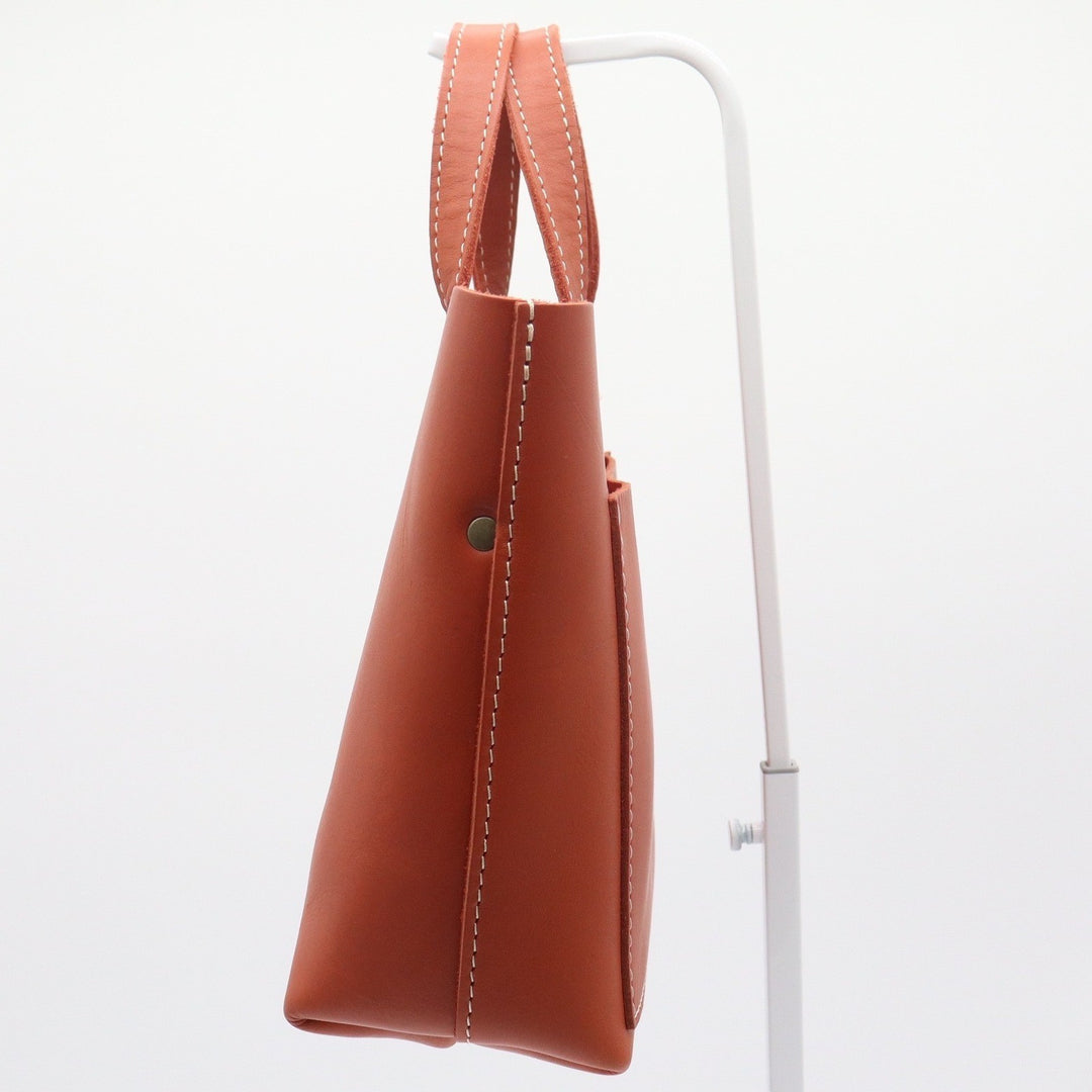 Portland Leather Goods Mini Crossbody Tote Bag Orange Leather Front Pocket Brass