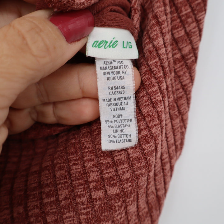 Aerie Crop Top Womens L Ribbed Bralette Terracotta Adjustable Straps Excellent
