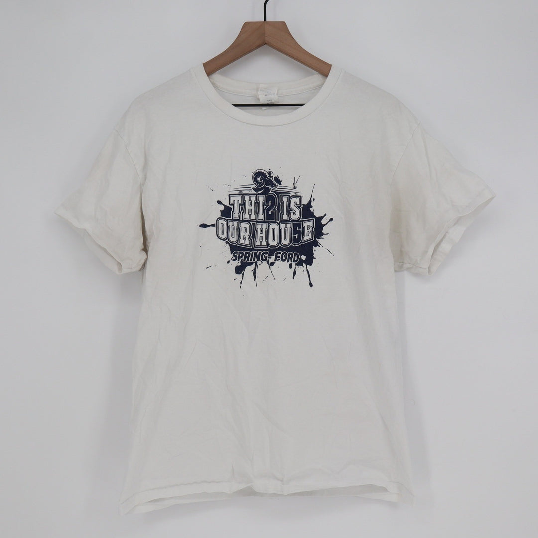 Hanes Spring-Ford This Is Our House Graphic T-Shirt Mens Large White Cotton Tee