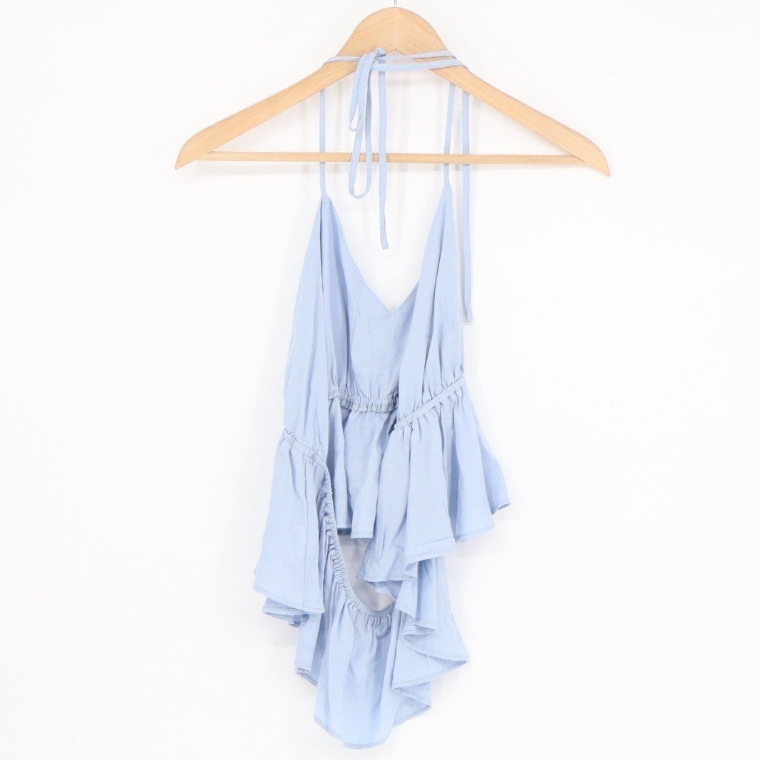 Shein Curve Blouse Womens XL Blue Stretch Cut Out Spaghetti Strap Henley Neck